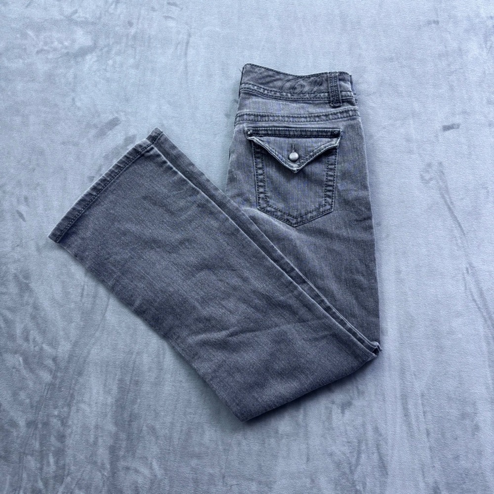 Earl Jean Womens Gray Bootcut Stretch Denim Jeans Size 8 Short Double Button